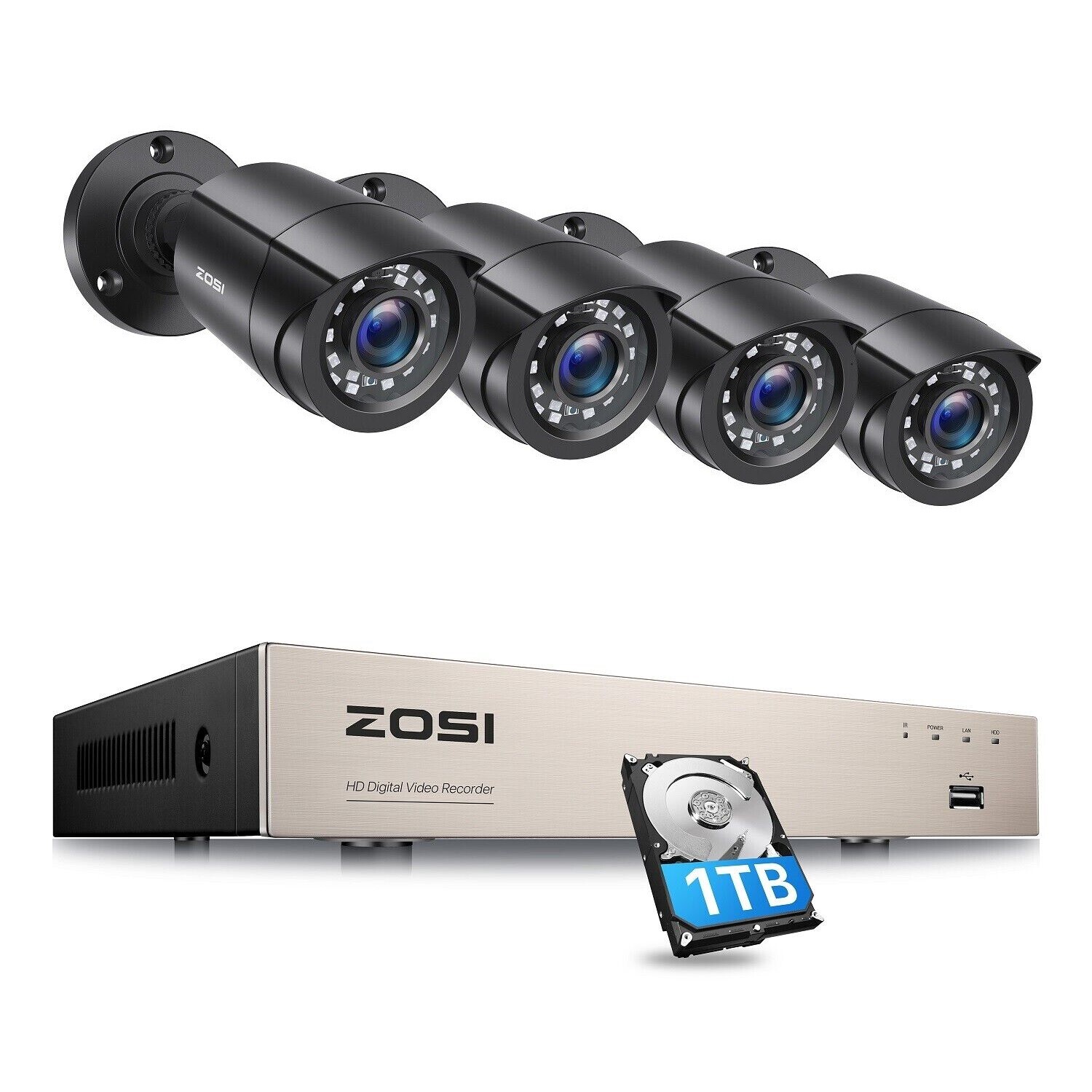 ZOSI CCTV 1080P Security Camera System 8CH DVR with 1TB HDD Remote View Outdoor
