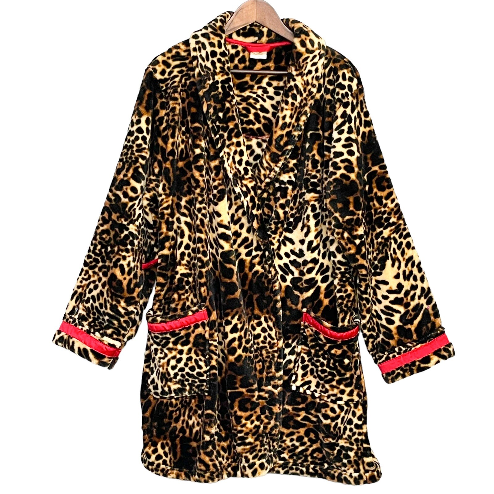 Soma Plush Lounge Bath Robe Women's Size L/XL Brown Black Animal Print Pocket