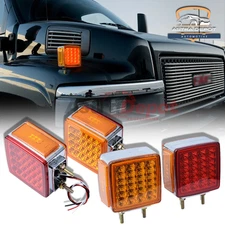 4X Double Face Square 51 LED Fender Pedestal Stud Mount Turn Signal Light Lamp
