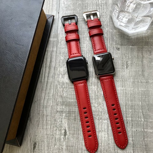 For NEW Apple Watch Series 7 6 SE 5 40/41/44/45mm Red Leather iWatch Strap  Band | eBay