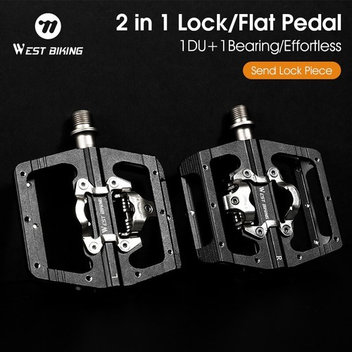 WEST BIKING Aleación de Aluminio 1 DU+1 Rodamiento Bloqueo SPD/Bicicleta Plana Pedales Sin Clip - Imagen 6 de 15