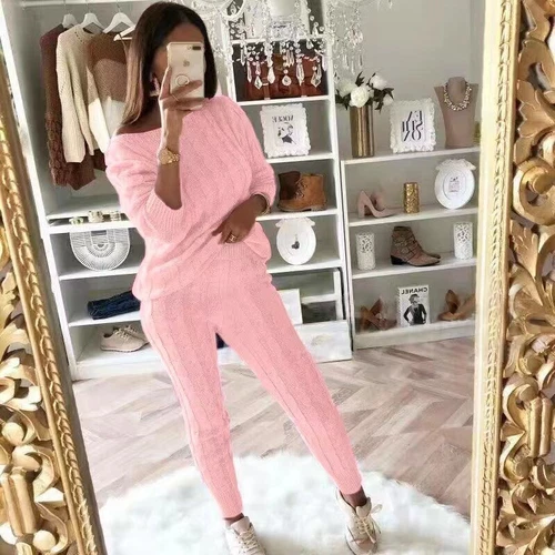 Women Cable-knit Loungewear Sweater & Pants Set Casual Outfits 2 Pcs Size - Picture 43 of 45