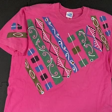 Vintage Brush Works T Shirt One Size Pink Hand Painted Aztec Single Stitched