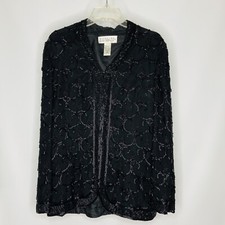 NITELINE DELLA ROUFOGALI Women's Silk Full Beaded Black Evening Open Jacket M