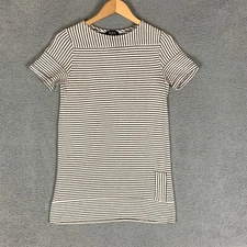A.P.C. T-Shirt Dress Size XS Ivory/Black Striped Short Sleeve Knit Cotton Blend
