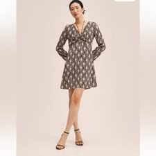 Mango Flowy Boho Geometric Print Dress size 4