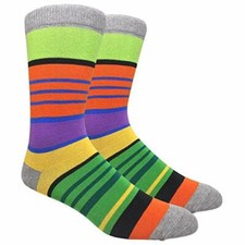 Novelty Fun Crew Print Socks for Dress or Casual Stripe Orange/Lime SDB14 