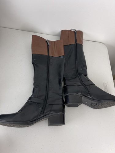 Bandolino Womens Size 6.5M Black Brown Leather Buckle Knee High Fashion Boots - Picture 8 of 10