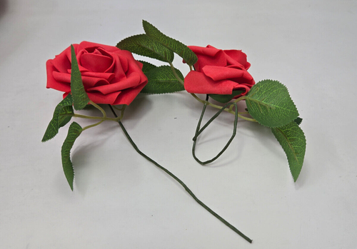 NEW 50pc Artificial Real Touch Foam Roses w/Wire Stems & Realistic Leaves, Red - Picture 2 of 5