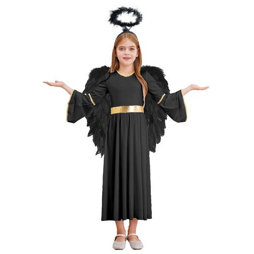 Kids Girls Angel Halloween Costume Dress with Angel Wings Headband Wand 3Pcs AU - Picture 26 of 38