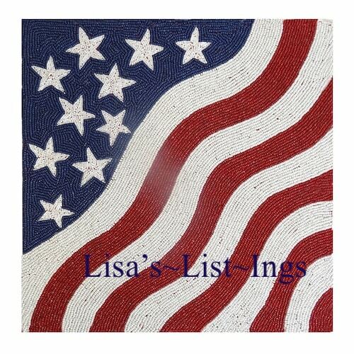 NIP BEADED AMERICAN FLAG SQUARE PLACE MAT 15"X15 PATRIOTIC AMERICANA 4th of JULY - Picture 1 of 12