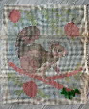 MCM Vintage VTG Squirrel in Tree Latch Hook Rug/Wall Hanging Canvas Only