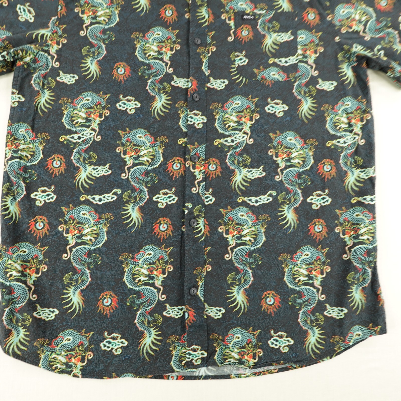 Rvca Dragon Short Sleeve Shirt RVCA Shirt Mens 2XL Black Green