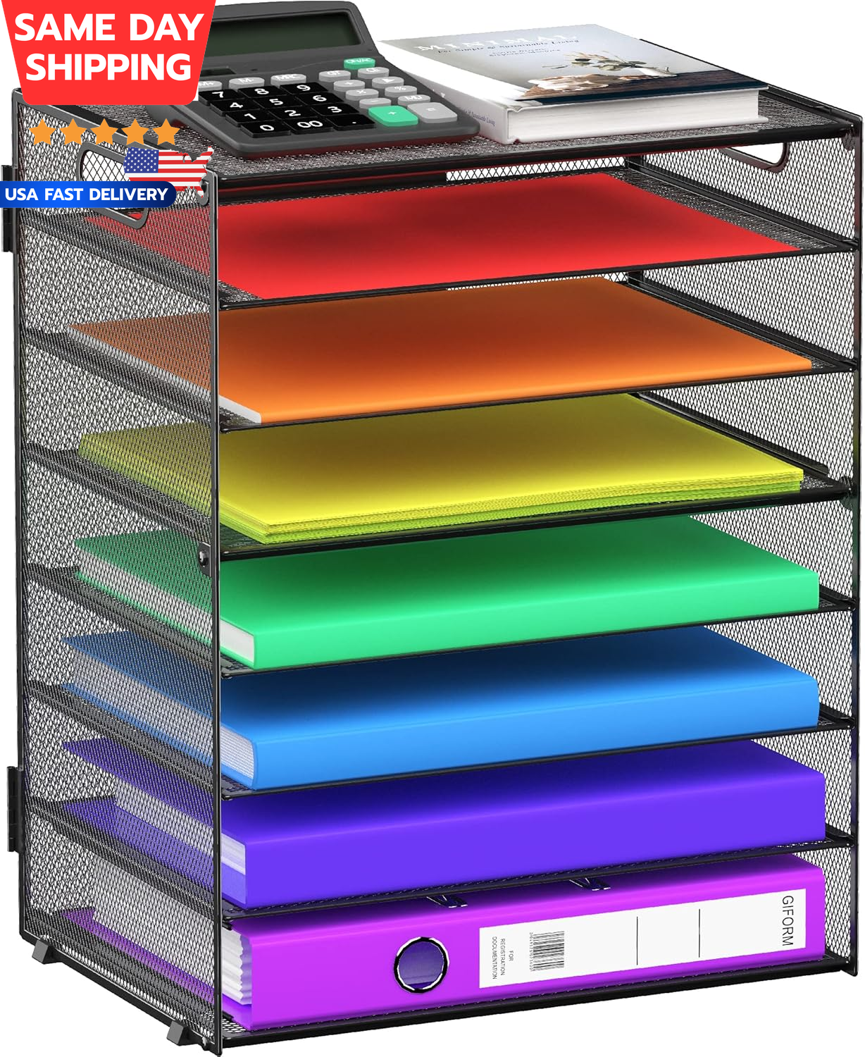 8-Tier Mesh Desk Organizer with Handles for Paper Files and Letters-image