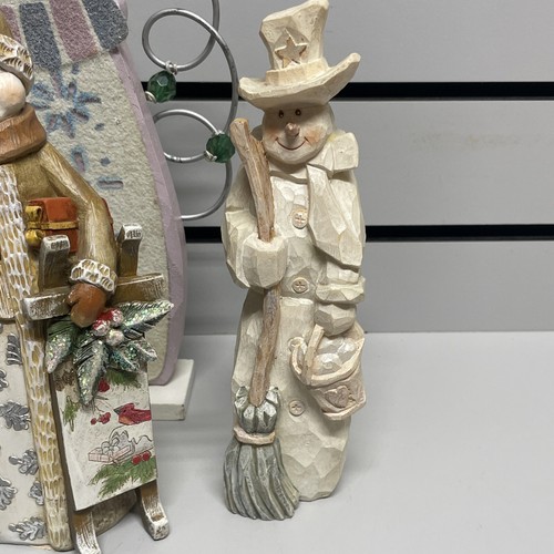 Snowman Figurine Lot of 7 - 2 Carved Wooden Snow Dudes - 1- Resin Hobby Lobby - Picture 11 of 21