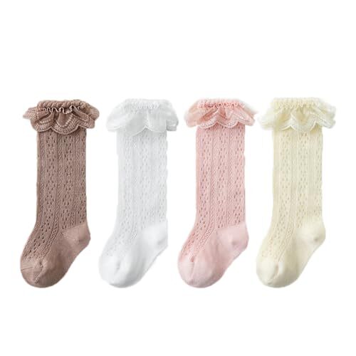 Baby Girls Knee High Socks Hollow Out Lace Stockings for 0-3 1-3T 4-pairs Mesh - Picture 2 of 7
