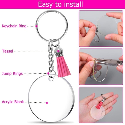 200 Pcs Clear Acrylic Keychain Blanks with Keychain Tassels for DIY Crafts - Picture 5 of 7