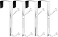 4 Pack over the Door Double Hooks, Bedroom Back of Door Hangers Metal Twin Hooks