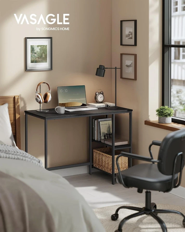 VASAGLE Black Computer Desk Office Writing Steel with Shelves Office Sturdy - Image 3 of 4