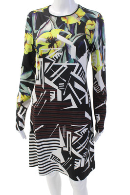 Clover Canyon Womens Abstract Print Long Sleeve Midi Dress Multicolor Sz L