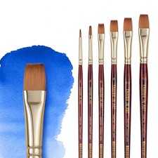 Watercolor Paint Brush Set 6 PCS Sable Hair Different Tips Wooden Handle