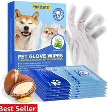 Pet Cleaning Glove Wipes for Dogs  Cats, Hypoallergenic Deodorizing Disposab...