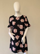NWT Tommy Hilfiger Black Pink Floral Ruffle Sleeve Shift Dress Zip Size 8