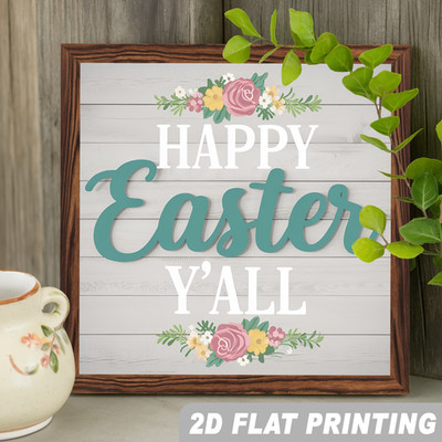 2D 1PC Happy Easter Y'All Wooden Frame Sign Spring Floral Theme Decor Gift