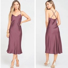 show me your mumu verona cowl midi dress purple plum luxe satin women size large