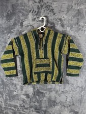 Baja Hoodie Vel-Mex Sml Green Yellow Striped Mexican Made Poncho Pullover