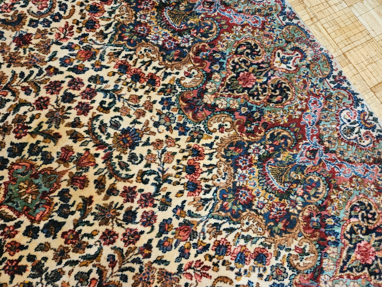 10x14 KARASTAN 742 IVORY FLORAL KIRMAN - 100% WOOL RUG EXCELLENT CONDITION!