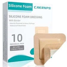 Silicone Foam Dressing 4“ x 4” with Adhesive Border,10 Packs Waterproof Silic..