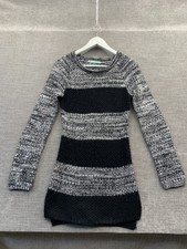 Maurices Tunic Sweater Dress Womens Small Black Gray Heather Striped Round Neck