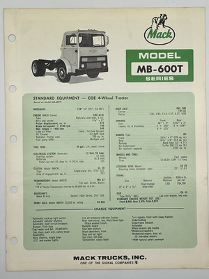 #ad 1969 MACK MB 600T 4 Wheel Diesel COE Tractor Truck Specifications Specs Brochure $12.50