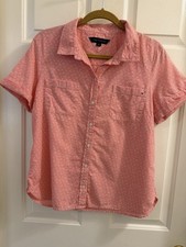 Tommy Hilfiger Men’s Pink/White Check Short Sleeve Button-Up Shirt L Regular