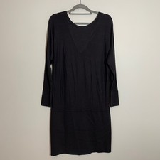 White House Black Market Black Long Sleeve V Neck Knit Sweater Dress Midi