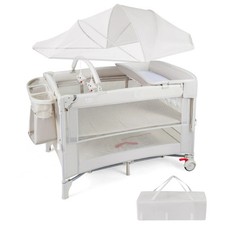 Light Green - Foldable Baby Bassinet with 4 Adjustable Heights Changing Table