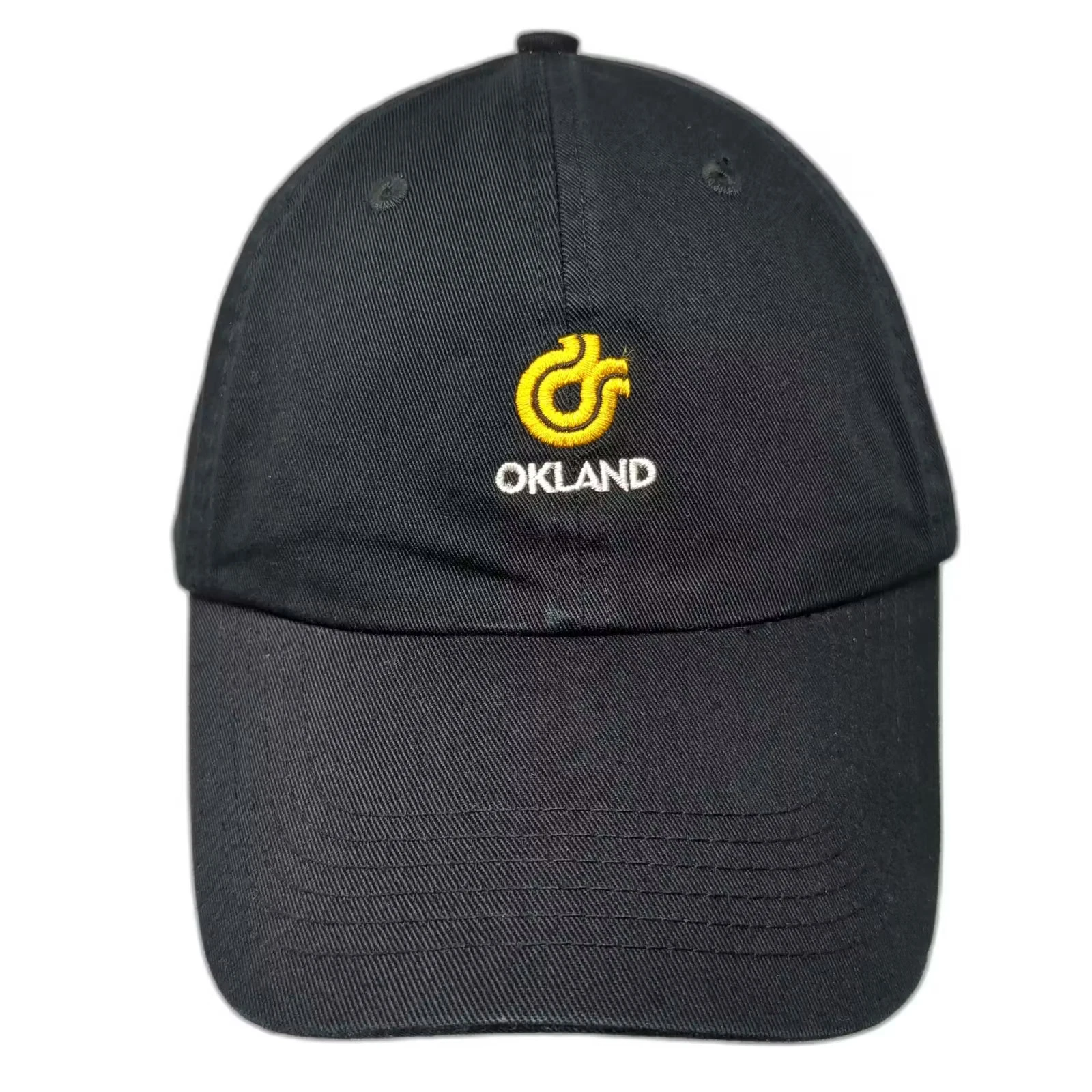 Antigua Baseball Cap Black Yellow Slideback OS Hat Embroidered OKLAND Chino