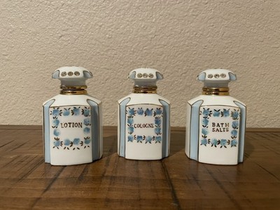 Vintage Lefton Porcelain Vanity Bottles 1950 s Lotion, Cologne, Bath Salts
