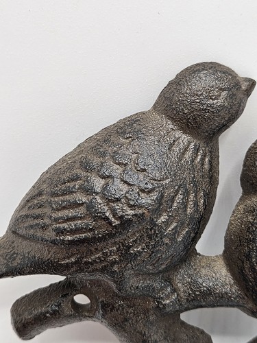 Cast Iron Bird Wall Hooks Set 2 Birds on a Branch Towel Coat Hanger Cottage Core - Picture 6 of 9