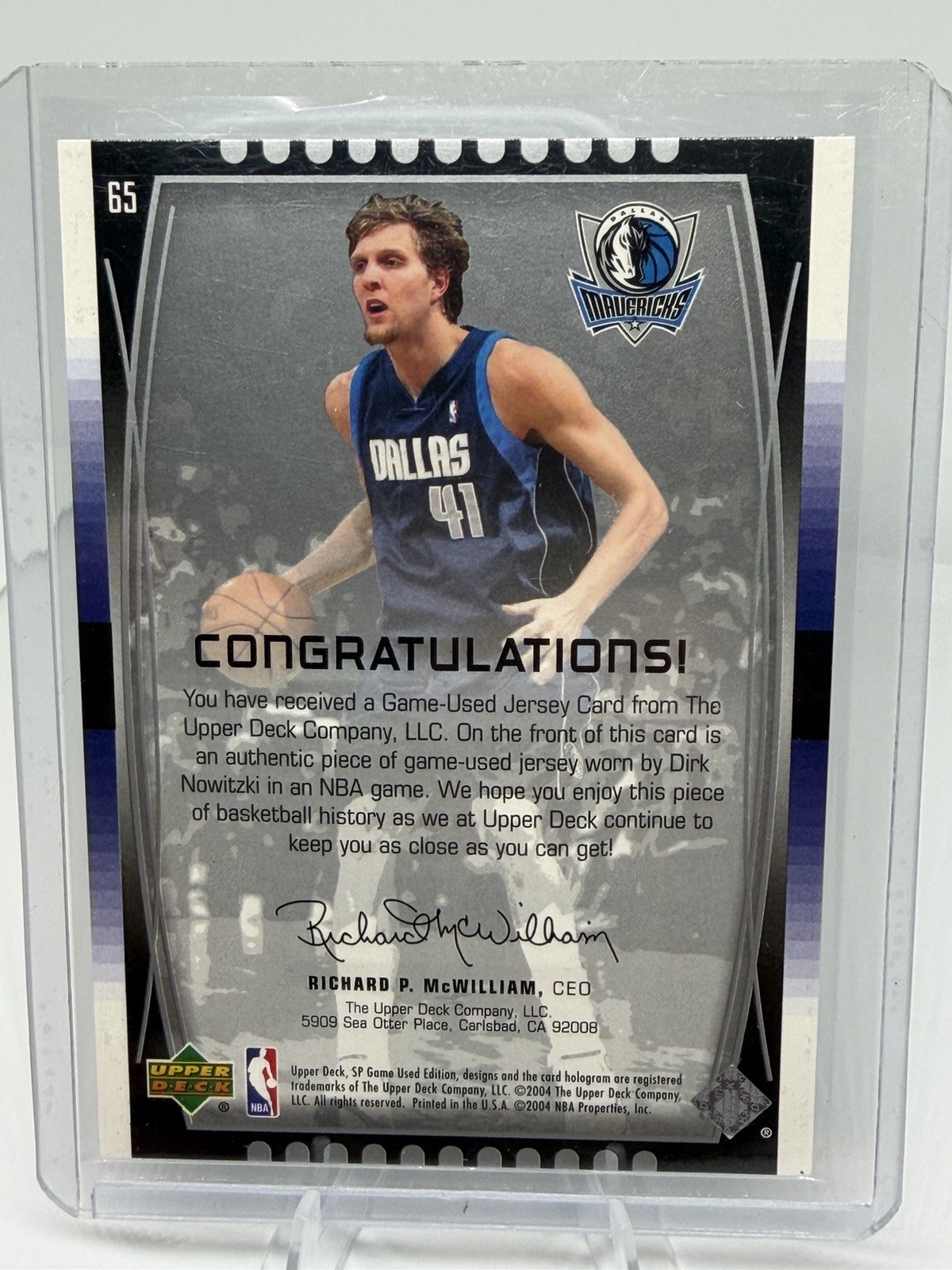 2004-05 SP Game Used Edition Dirk Nowitzki #65 GU Jersey Dallas Mavs HOF view 2
