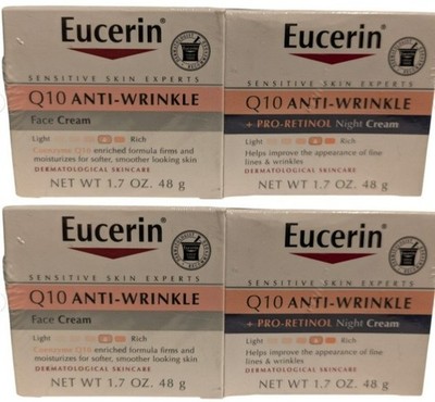 2 Eucerin Q10 Anti Wrinkle Face Cream Moisturizer Bundle Day & Night Formula NEW