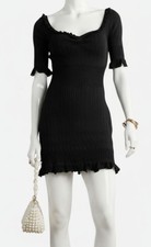 VERSACE ITALY Women's Black Ruffled Cable-Knit Wool-Blend Mini Dress Size 40