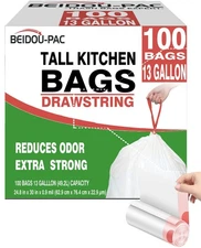 Trash Bags 13 Gallon Drawstring, 100 Count, Multifold Roll Garbage Bags, Tall...