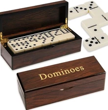 Domino Double 6 Dominoes Gift Set 28 Tiles With Spinner In glossy Wooden Box