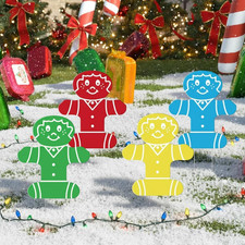 4 Pcs 19.6'' Christmas Gingerbread Man Yard Signs with Stakes Waterproof Outdoor