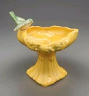 VTG 1940's/50's MCCOY Pottery Bird Bath Pedestal Planter Yellow W/ Green Bird 6"