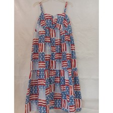 Crown Ivy American Flag Tiered Maxi Dress Spaghetti Straps Smocked Bodice Size M