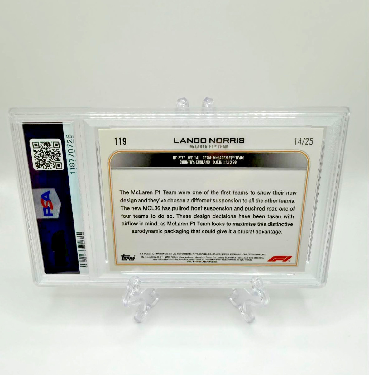 2022 Topps Chrome F1 #119 Lando Norris Orange Wave Refractor McLaren #/25 PSA 9! view 3