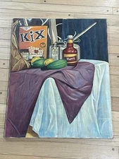 Vintage Oil Painting Canvas Still Life Art Expressionism Abstract Pop Mid Mcm